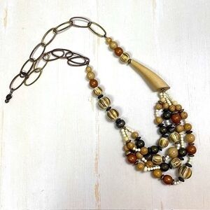 ICervoni Creations Boho Wood, Resin, and Chain Beaded Long Necklace, 36” Long